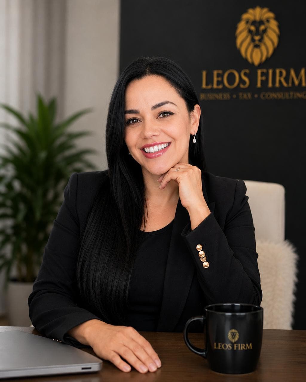 Claudia Leos en la oficina de Leos Firm LLC en San Antonio, Texas